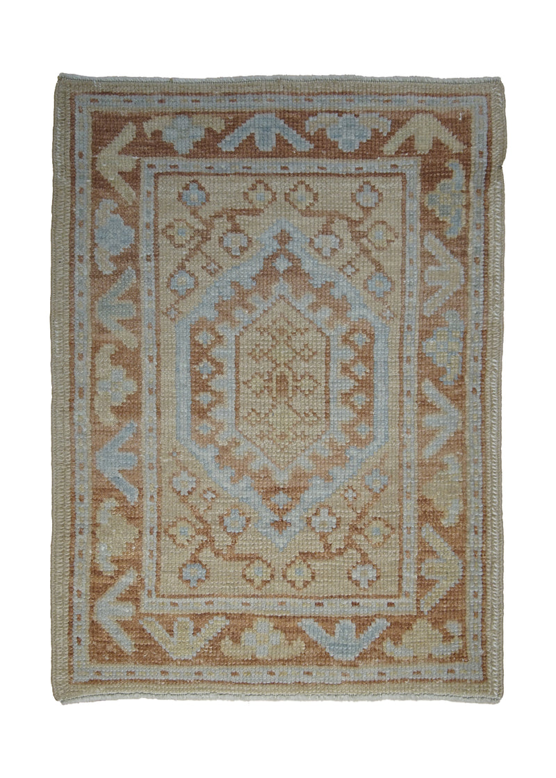 Oriental Rug Turkish Handmade Area Transitional Tribal 2'0"x2'10" (2x3) Orange Whites/Beige Oushak Floral Design #A28007