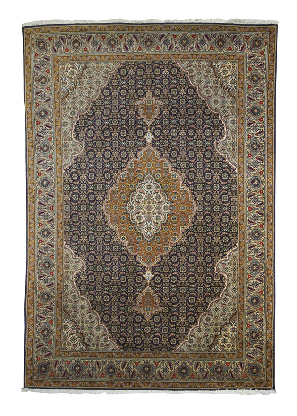 Persian Rug Tabriz Handmade Area Traditional 3'4"x4'10" (3x5) Blue Orange Mahi Fish Design #A28009