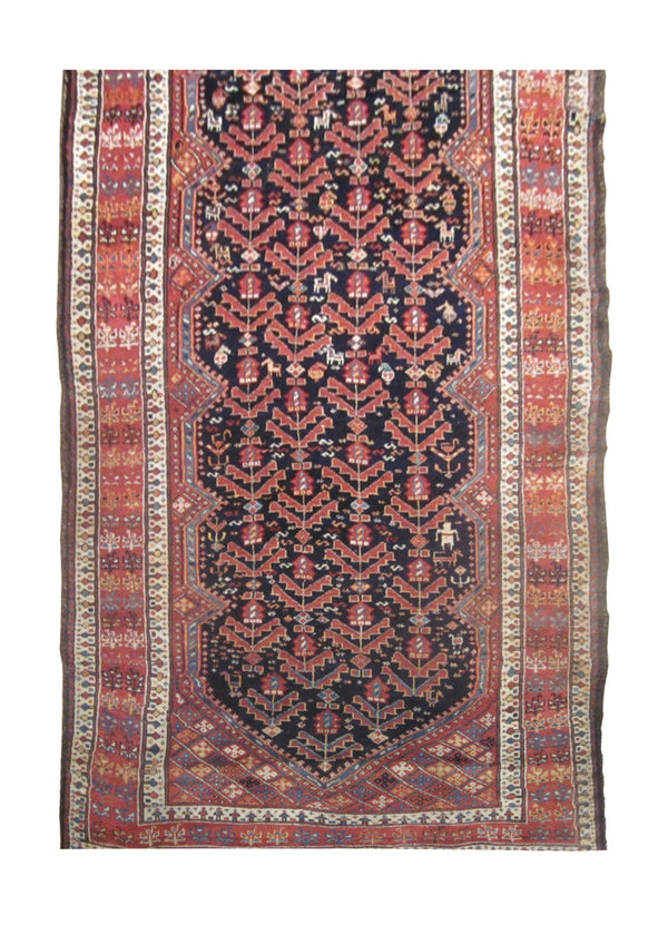 Persian Rug Ghashghaei Handmade Area Tribal Antique 5'0"x9'9" (5x10) Blue Red Geometric Design #A28010
