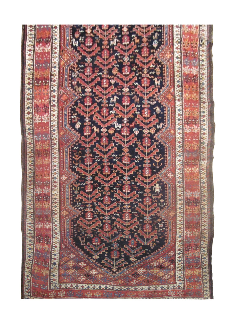 Persian Rug Ghashghaei Handmade Area Tribal Antique 5'0"x9'9" (5x10) Blue Red Geometric Design #A28010