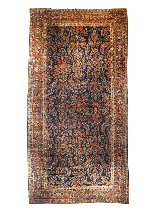 Persian Rug Mohajeran Sarouk Handmade Area Traditional Antique 12'0"x23'0" (12x23) Blue Red Floral Design #A28017