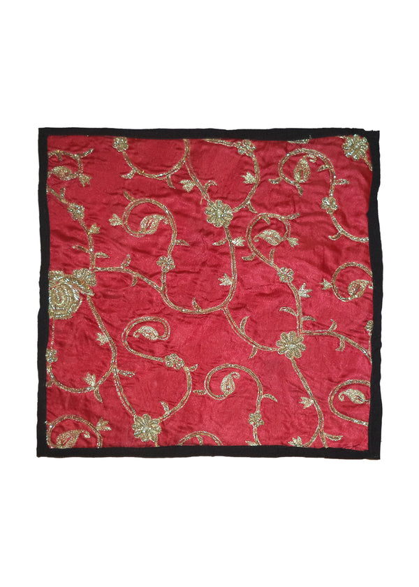 Oriental Rug Indian Handmade Pillow Transitional 1'2"x1'2" (1x1) Red Yellow/Gold Floral Design #A28027