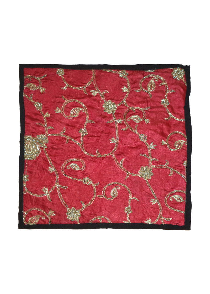Oriental Rug Indian Handmade Pillow Transitional 1'2"x1'2" (1x1) Red Yellow/Gold Floral Design #A28027