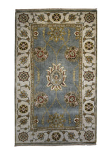 Oriental Rug Indian Handmade Area Transitional Tribal 3'1"x5'0" (3x5) Blue Whites/Beige Geometric Serapi Design #A28104