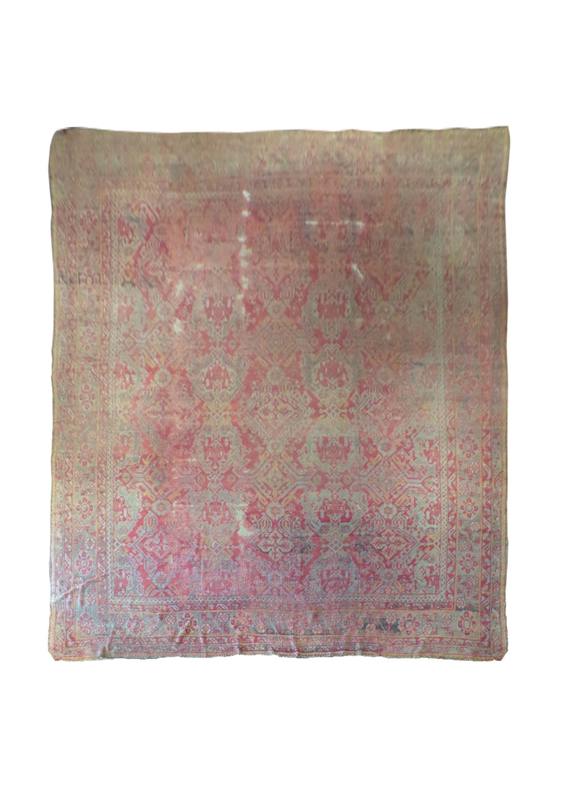 Oriental Rug Turkish Handmade Area Tribal Antique 12'0"x16'0" (12x16) Red Oushak Geometric Design #A28108