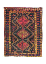 Persian Rug Azerbaijan Handmade Area Tribal 4'11"x6'3" (5x6) Blue Red Geometric Animals Design #A28117