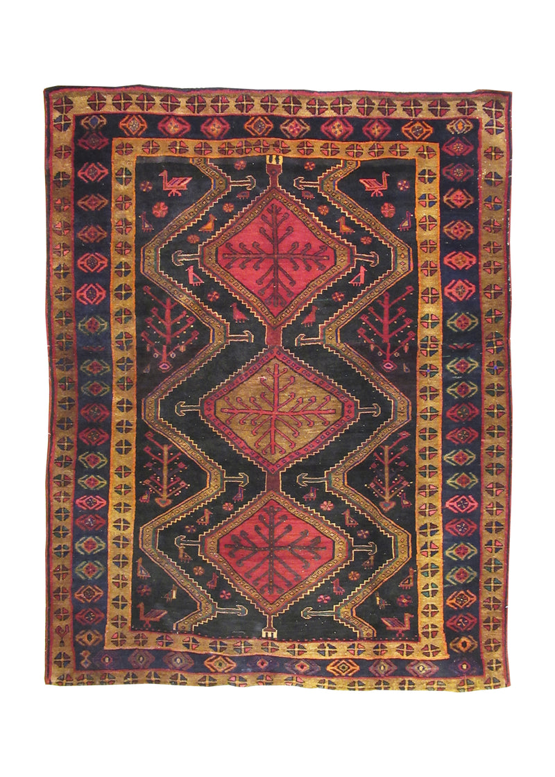 Persian Rug Azerbaijan Handmade Area Tribal 4'11"x6'3" (5x6) Blue Red Geometric Animals Design #A28117