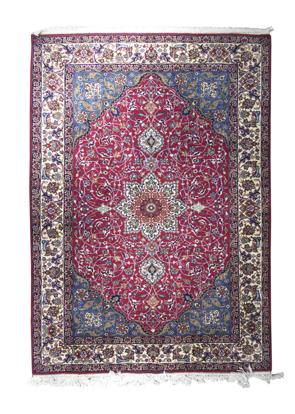 Persian Rug Yazd Handmade Area Traditional 7'11"x11'1" (8x11) Red Blue Floral Design #A28134