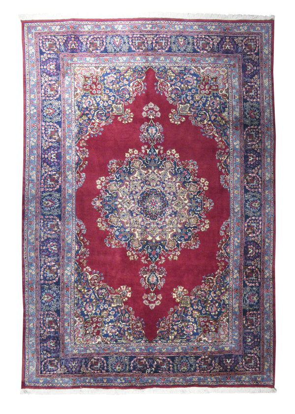Persian Rug Mashhad Handmade Area Traditional 6'8"x9'4" (7x9) Red Blue Floral Design #A28135