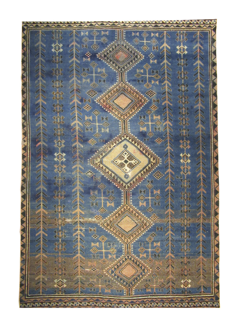 Persian Rug Kurdistan Handmade Area Tribal Antique 6'5"x9'9" (6x10) Blue Pink Geometric Design #A28157