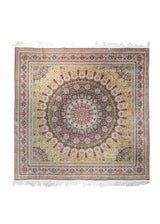 Oriental Rug Chinese Handmade Square Traditional 8'0"x8'2" (8x8) Whites/Beige Red Yellow/Gold Qum Gonbad Dome Design #A28175