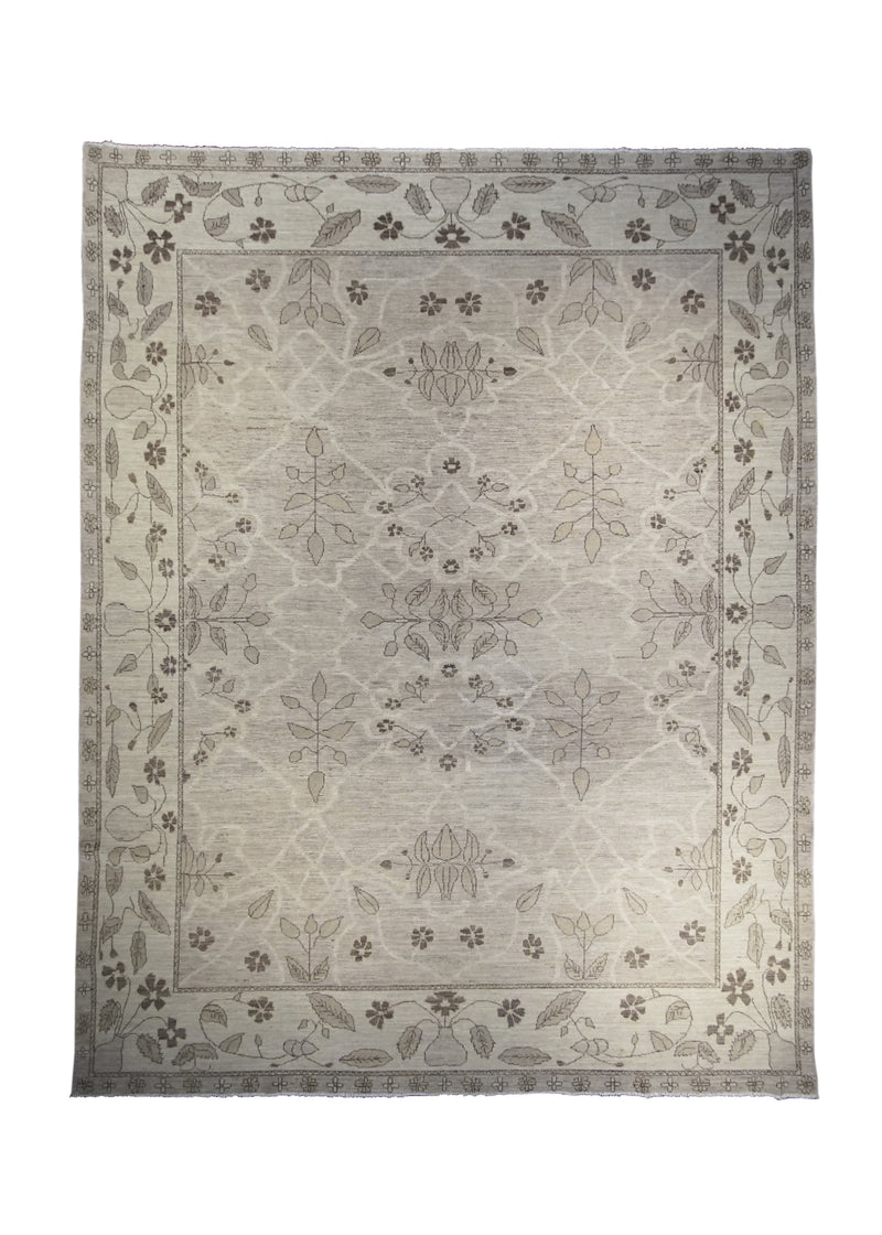 Oriental Rug Afghan Handmade Area Transitional Neutral 8'9"x11'2" (9x11) Whites/Beige Brown Malayer Floral Natural Design #A28178