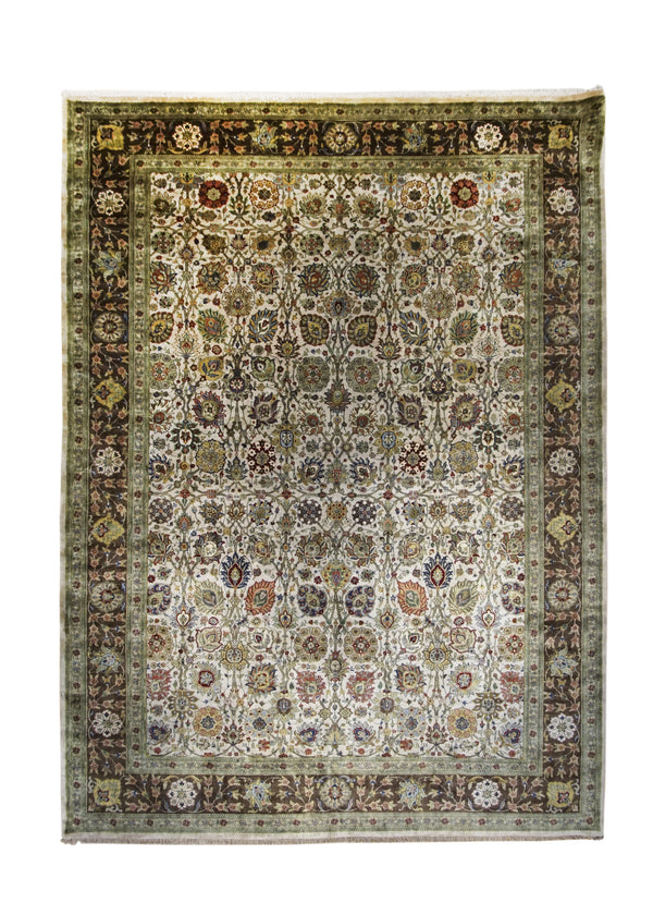 Oriental Rug Indian Handmade Area Transitional 10'1"x13'10" (10x14) Whites/Beige Brown Tea Washed Floral Design #A28204