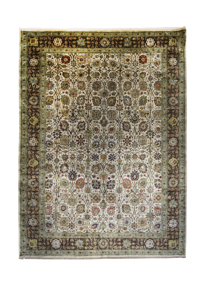 Oriental Rug Indian Handmade Area Transitional 10'1"x13'10" (10x14) Whites/Beige Brown Tea Washed Floral Design #A28204