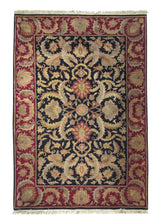 Oriental Rug Indian Handmade Area Transitional 6'1"x8'10" (6x9) Black Red Tea Washed Floral Design #A28215