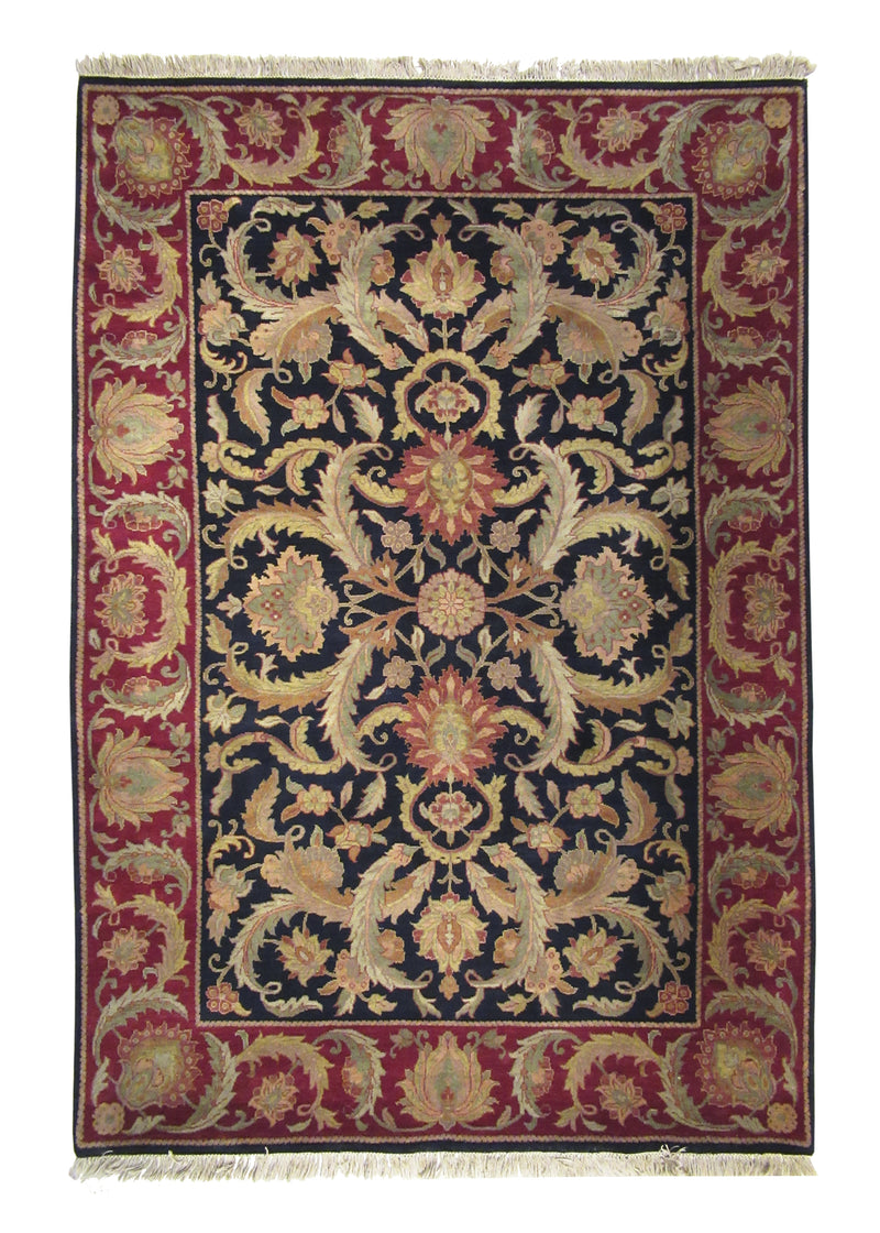 Oriental Rug Indian Handmade Area Transitional 6'1"x8'10" (6x9) Black Red Tea Washed Floral Design #A28215