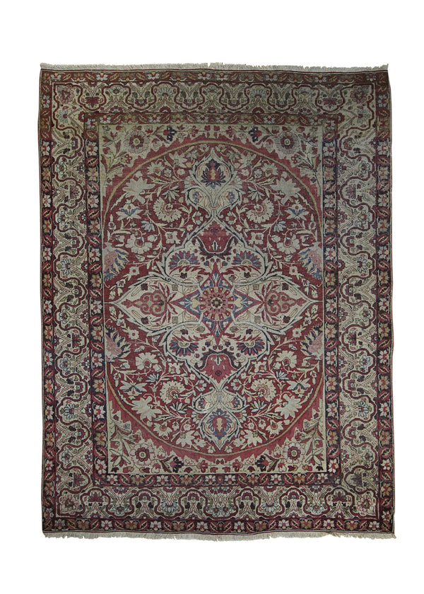 Persian Rug Lavar Kerman Handmade Area Traditional Antique 4'2"x5'9" (4x6) Whites/Beige Pink Floral Design #A28225
