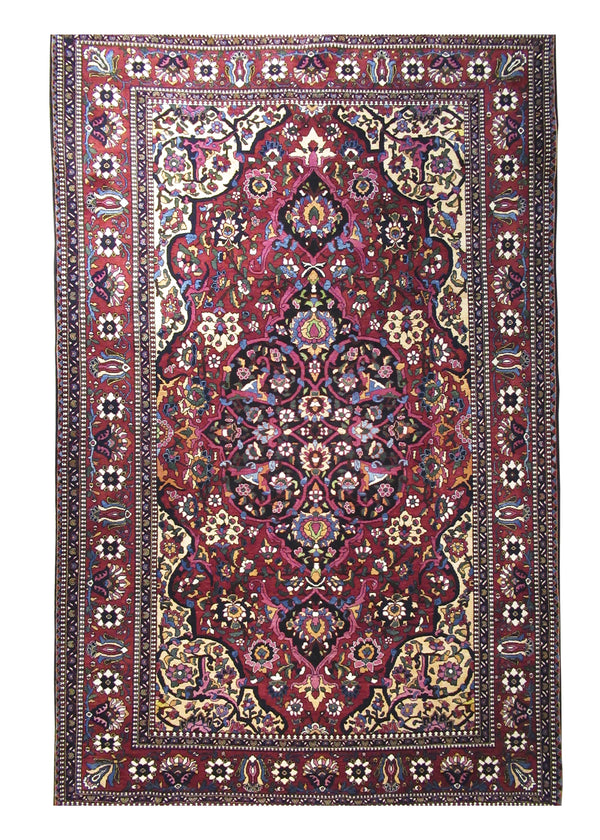 Persian Rug Toodeshk Handmade Area Traditional Antique 7'2"x10'8" (7x11) Red Floral Design #A28227