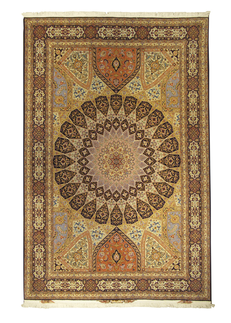 Persian Rug Tabriz Handmade Area Traditional 6'8"x9'11" (7x10) Multi-color Blue Pink Gonbad Dome Design #A28263