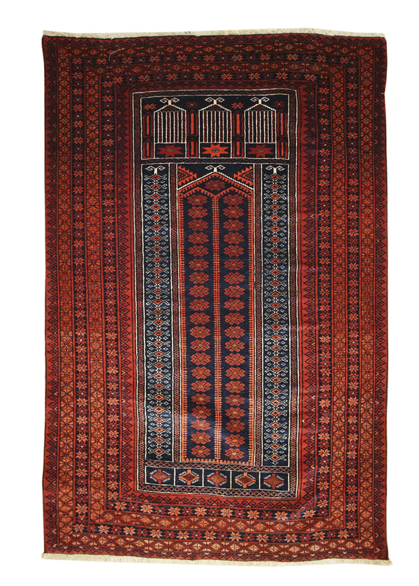 Oriental Rug Afghan Handmade Area Tribal 2'10"x4'7" (3x5) Red Prayer Rug Geometric Design #A28278