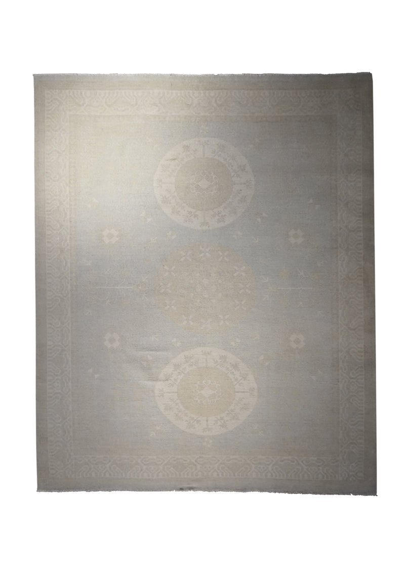 Oriental Rug Pakistani Handmade Area Transitional Neutral 8'0"x9'6" (8x10) Blue Whites/Beige Silver Wash Khotan Geometric Design #A28289