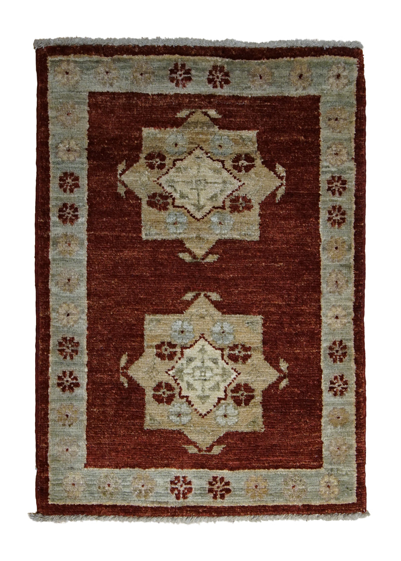 Oriental Rug Pakistani Handmade Area Transitional 1'5"x2'1" (1x2) Red Geometric Design #A28295