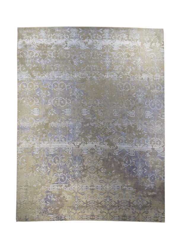Oriental Rug Indian Handmade Area Modern 7'9"x10'2" (8x10) Whites/Beige Blue Erased Floral Abstract Design #A28307