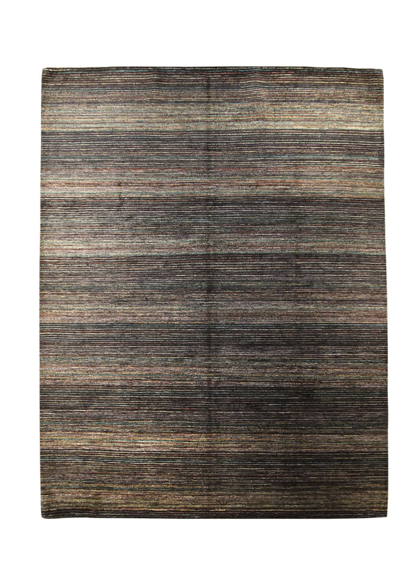 Oriental Rug Pakistani Handmade Area Transitional Tribal 7'11"x10'3" (8x10) Black Multi-color Gabbeh Stripes Design #A28345