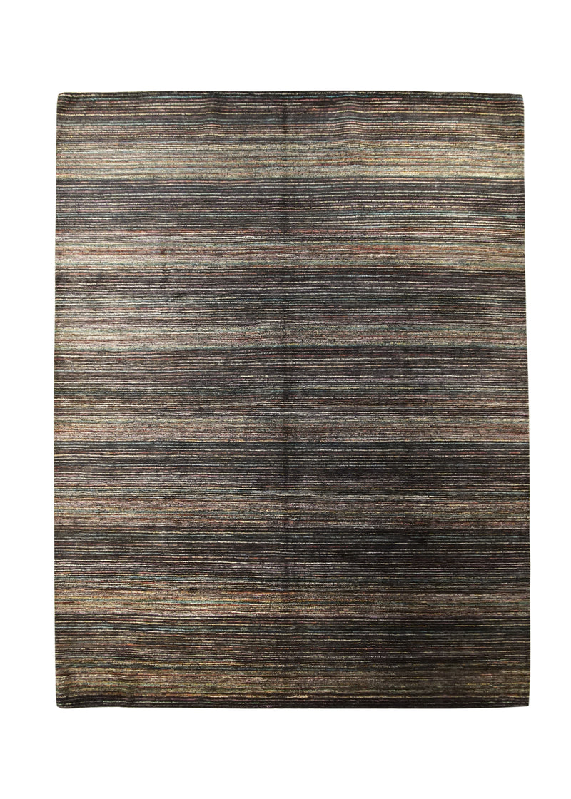 Oriental Rug Pakistani Handmade Area Transitional Tribal 7'11"x10'3" (8x10) Black Multi-color Gabbeh Stripes Design #A28345