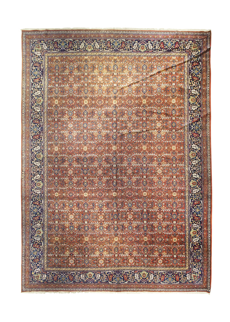 Persian Rug Tabriz Handmade Area Traditional Antique 12'9"x18'1" (13x18) Red Blue Geometric Design #A28371