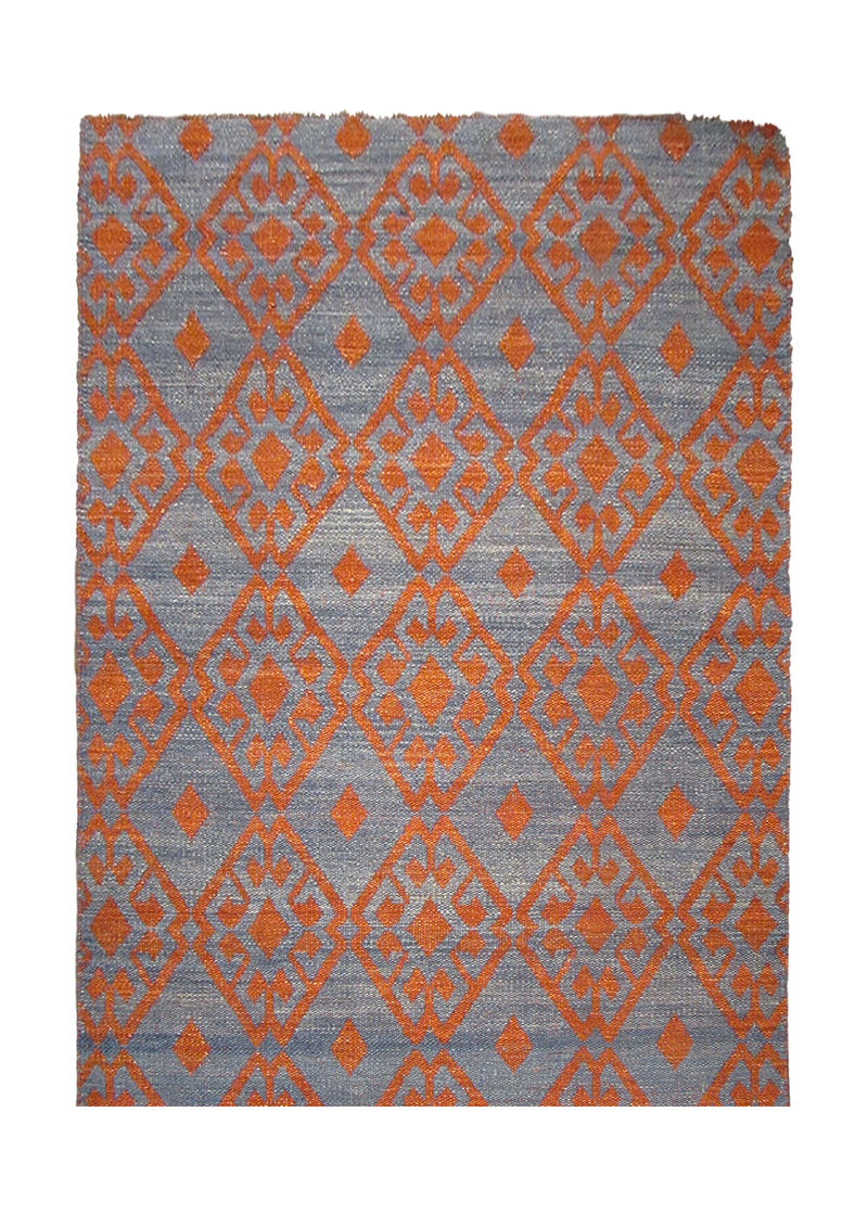 Oriental Rug Indian Handmade Area Transitional 4'2"x6'1" (4x6) Blue Red Geometric Design #A28436