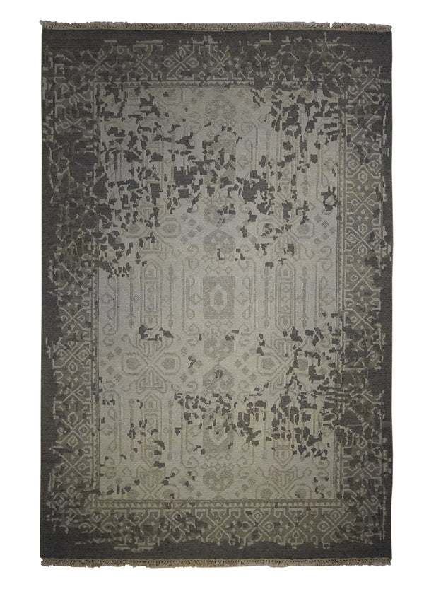 Oriental Rug Indian Handmade Area Transitional Neutral 3'11"x6'0" (4x6) Yellow/Gold Brown Floral Erased Abstract Design #A28461