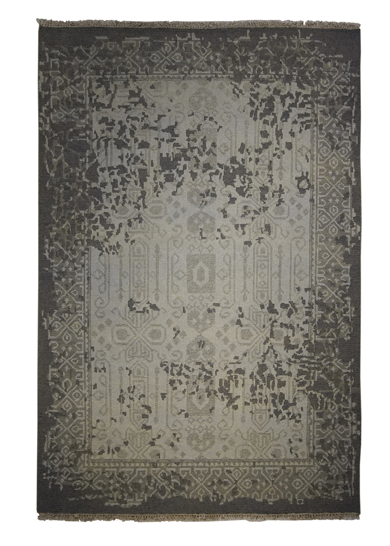 Oriental Rug Indian Handmade Area Transitional Neutral 3'11"x6'0" (4x6) Yellow/Gold Brown Floral Erased Abstract Design #A28461