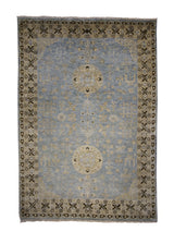Oriental Rug Indian Handmade Area Transitional 4'0"x5'11" (4x6) Whites/Beige Blue Floral Khotan Design #A28471