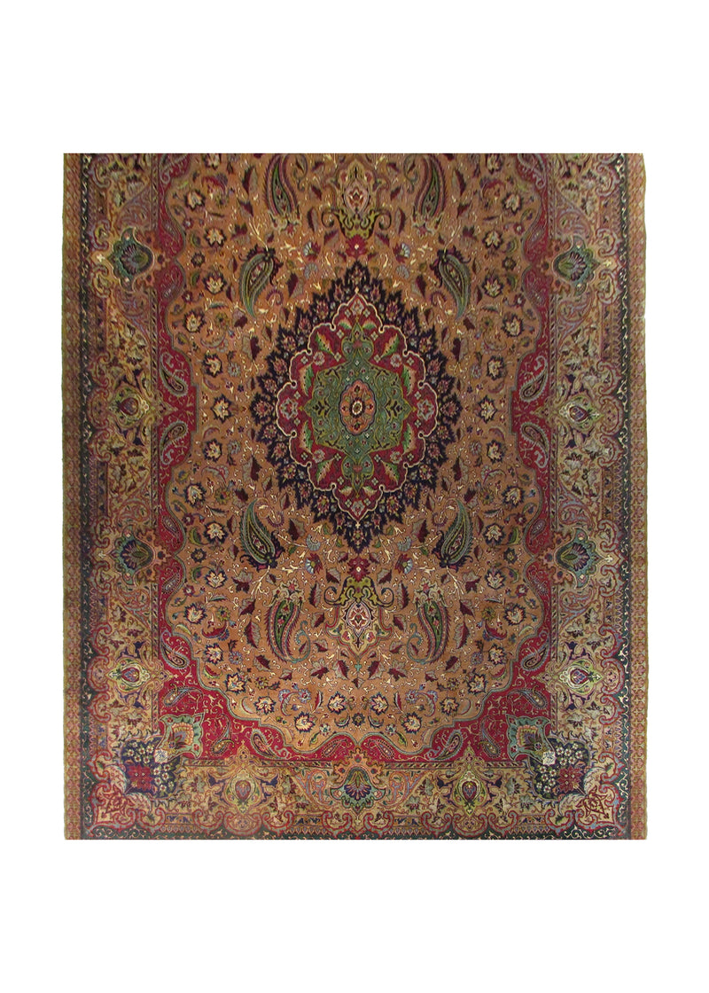 Persian Rug Tabriz Handmade Area Traditional 7'7"x11'4" (8x11) Green Pink Floral Aalaabaaf Design #A28492