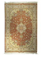 Persian Rug Tabriz Handmade Area Traditional 6'7"x9'11" (7x10) Pink Whites/Beige Floral Design #A28493
