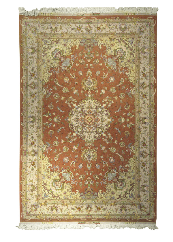Persian Rug Tabriz Handmade Area Traditional 6'7"x9'11" (7x10) Pink Whites/Beige Floral Design #A28493