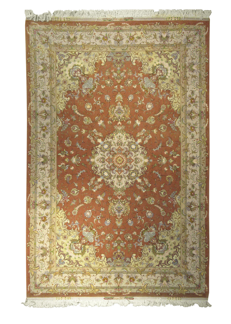 Persian Rug Tabriz Handmade Area Traditional 6'7"x9'11" (7x10) Pink Whites/Beige Floral Design #A28493