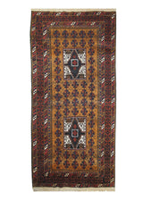 Persian Rug Baloch Handmade Area Tribal 3'7"x7'0" (4x7) Red Yellow/Gold Geometric Design #A28494