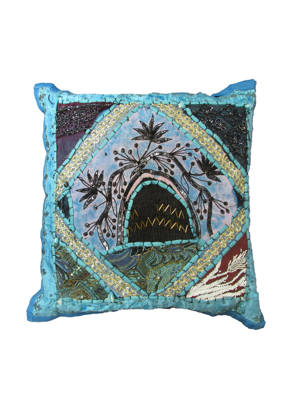 Oriental Rug Indian Handmade Pillow Traditional 1'2"x1'2" (1x1) Multi-color Floral Design #A28520