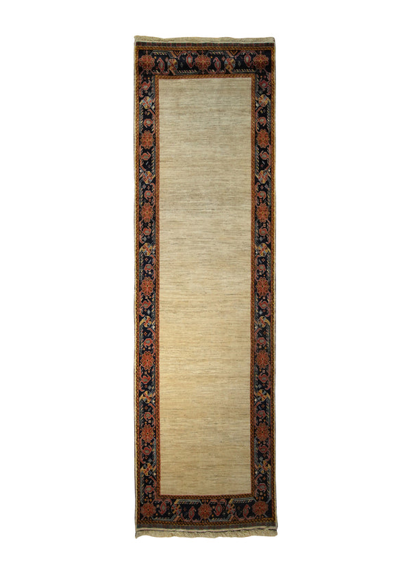 Persian Rug Ghashghaei Handmade Runner Tribal 2'9"x9'5" (3x9) Whites/Beige Blue Plain Design #A28545