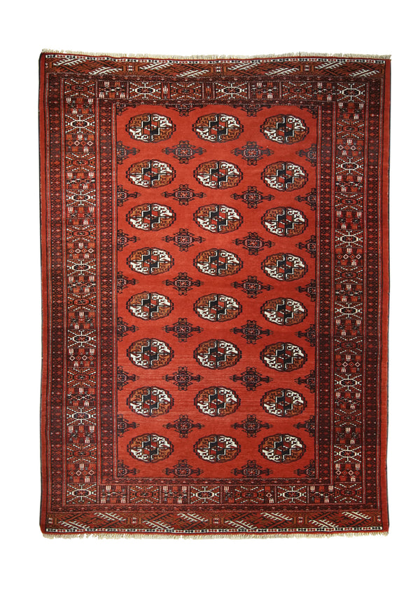 Oriental Rug Turkmen Handmade Area Tribal 4'6"x6'3" (5x6) Red Turkman Geometric Elephant Foot Bokhara Design #A28549