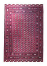 Oriental Rug Turkmen Handmade Area Tribal 6'9"x9'8" (7x10) Red Turkman Geometric Elephant Foot Bokhara Design #A28551