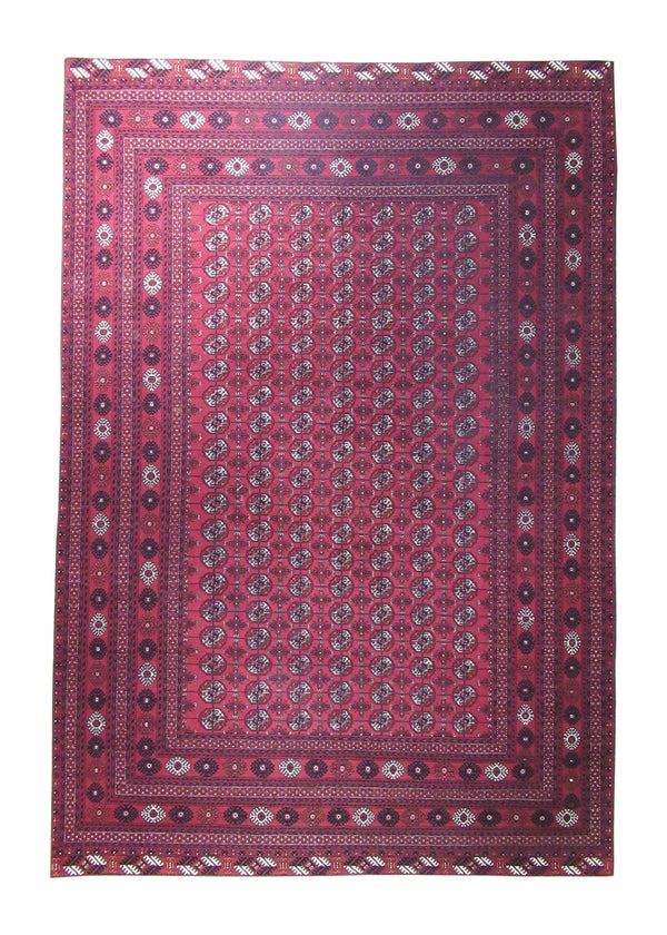 Oriental Rug Turkmen Handmade Area Tribal 6'9"x9'8" (7x10) Red Turkman Geometric Elephant Foot Bokhara Design #A28551
