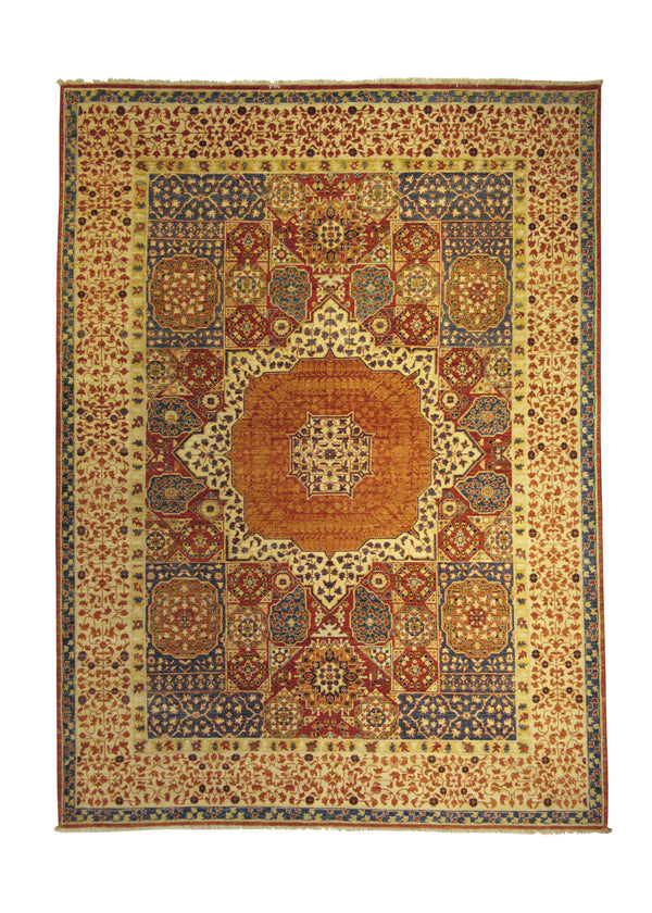 Oriental Rug Pakistani Handmade Area Transitional Tribal 5'8"x7'8" (6x8) Red Whites/Beige Mamluk Geometric Design #A28586