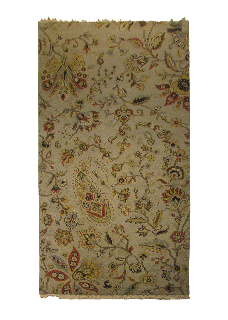 Oriental Rug Indian Handmade Area Transitional 4'2"x7'6" (4x8) Whites/Beige Floral Design #A28603