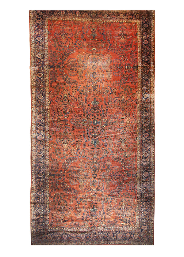 Persian Rug Mohajeran Sarouk Handmade Area Traditional Antique 12'1"x24'0" (12x24) Red Blue Floral Design #A28641