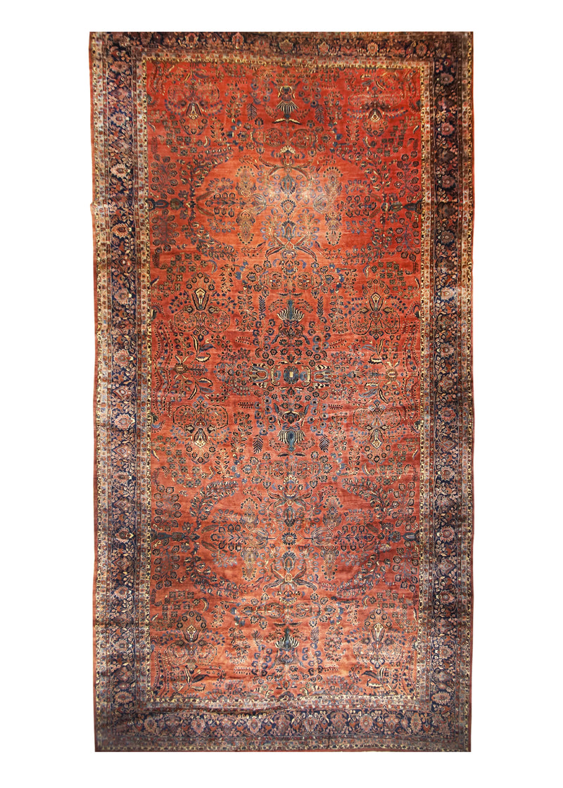 Persian Rug Mohajeran Sarouk Handmade Area Traditional Antique 12'1"x24'0" (12x24) Red Blue Floral Design #A28641