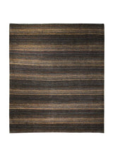 Oriental Rug Pakistani Handmade Area Transitional Tribal 8'0"x9'2" (8x9) Black Multi-color Gabbeh Stripes Design #A28669