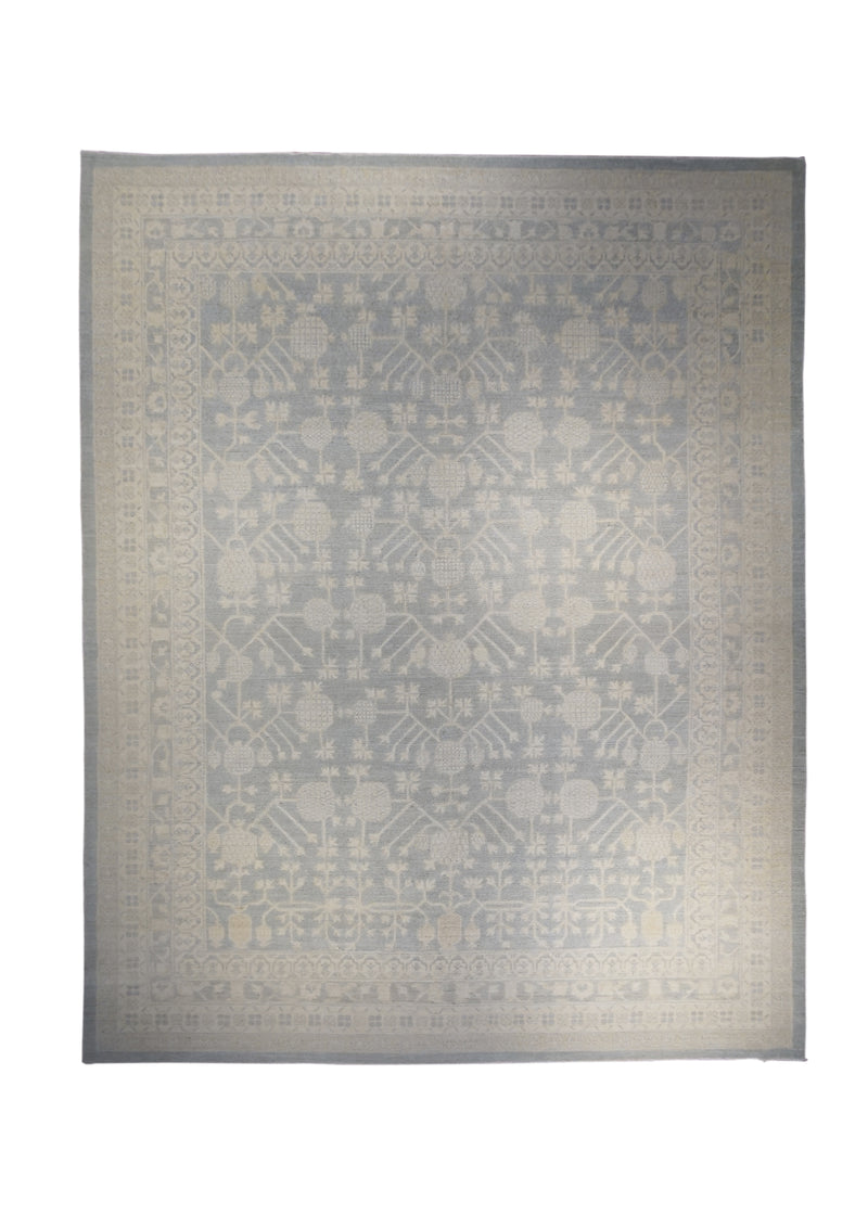 Oriental Rug Pakistani Handmade Area Transitional Neutral 9'4"x11'9" (9x12) Blue Whites/Beige Gray Stone Wash Khotan Pomegranate Design #A28712
